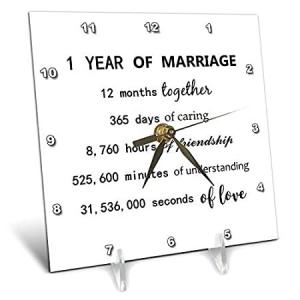 3dRose デスククロック - 1 年 結婚 1 周年記念 月日 時間