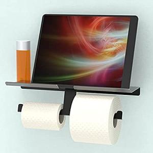 AmeriLuck ステンレススチール ダブルトイレットペーパーホルダー 電話棚付き 耐腐食性 永久使用  マットブラック