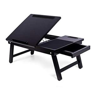 BIRDROCK HOME 竹製ノートパソコンベッドラップトレイ - マルチポジション調節可能な傾斜面 - プルダウン脚 - 収納引き出し - コンピ