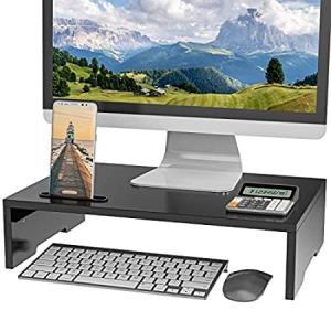 WALI 木製モニタースタンドライザー デスクトップモニタースタンドライザー 携帯電話ホルダー付き コンピューター ノートパソコン プリンター ノート