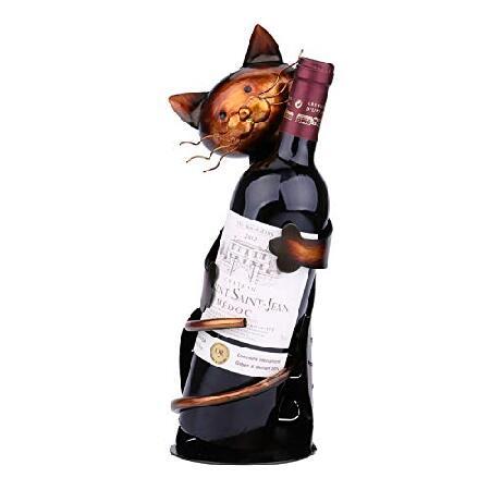 ワインホルダー 猫 卓上装飾ワインラック メタル彫刻ワインスタンド ホームキッチン用クラフトオーナメ...