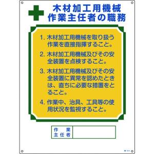 メーカー在庫あり 大注目 株 日本緑十字社 緑十字 Hd店 木材加工用機械作業主任者 作業主任者職務標識 エンビ 600 450mm