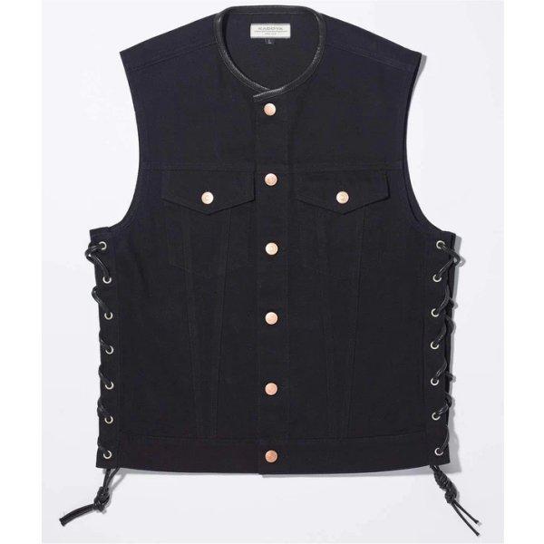 6601 カドヤ KADOYA 2024年春夏モデル ベスト SOLID BIKER VEST 黒 ...