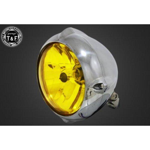 4021324 ガレージT&amp;F 5.75in ビンテージヘッドライト(ポリッシュ)ユーロレンズ(イエ...