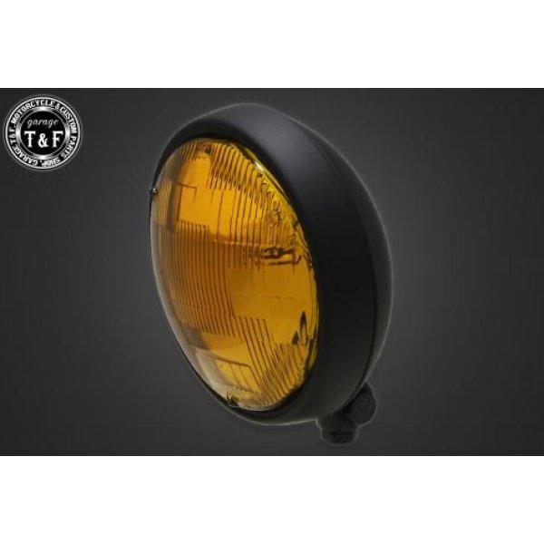 4022591 ガレージT&amp;F 5.75in プレートヘッドライト(マットブラック)イエローレンズ+...