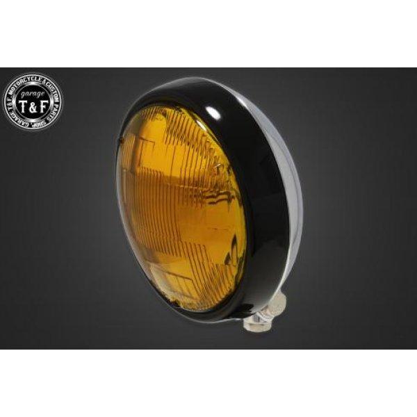 4022613 ガレージT&amp;F 5.75in プレートヘッドライト(ブラック/メッキ)イエローレンズ...