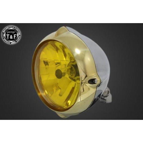 4021390 ガレージT&amp;F 5.75in ビンテージヘッドライト(真鍮/ポリッシュ)ユーロレンズ...