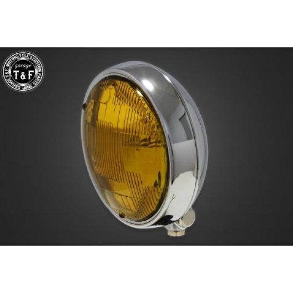 4022464 ガレージT&amp;F 5.75in プレートヘッドライト メッキ/イエローレンズ+ステーG...