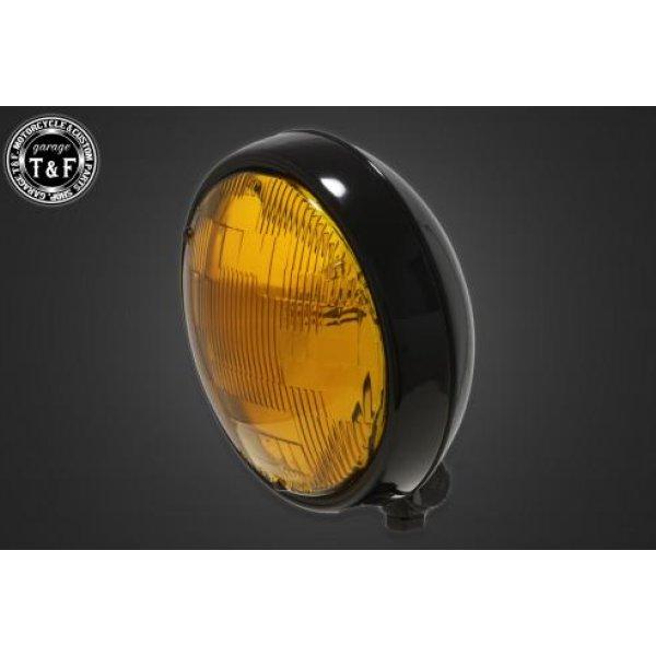 4022503 ガレージT&amp;F 5.75in プレートヘッドライト(ブラック)イエローレンズ+ステー...