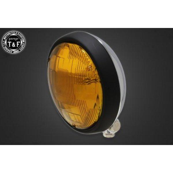4022657 ガレージT&amp;F 5.75in プレートヘッドライト(マットブラック/メッキ)イエロー...