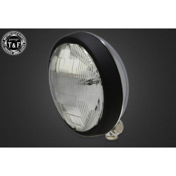4022679 ガレージT&amp;F 5.75in プレートヘッドライト(マットブラック/メッキ)クリアー...