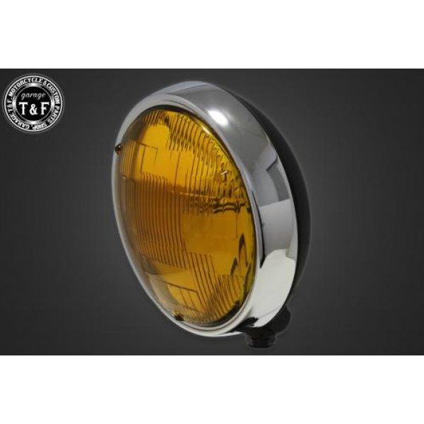 4022701 ガレージT&amp;F 5.75in プレートヘッドライト(メッキ/マットブラック)イエロー...