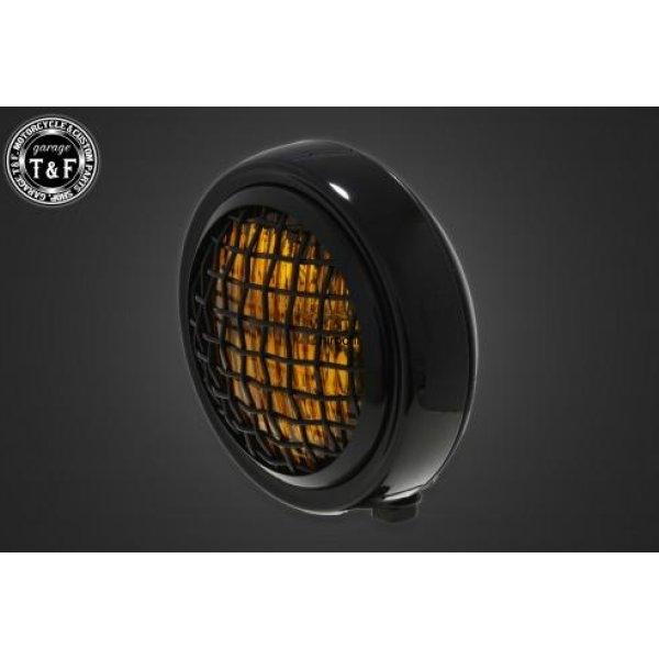 4024022 ガレージT&amp;F 4.5in グリルヘッドライト(ブラック)イエローレンズ+ステーH ...