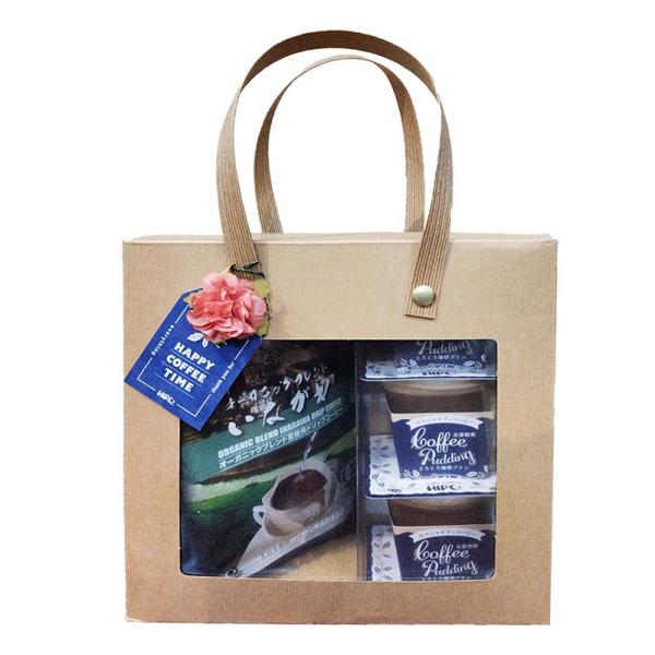 コーヒーギフト「手土産セット（自家焙煎とろとろ珈琲プリン3個・ドリップコーヒー3個）クラフトボックス...
