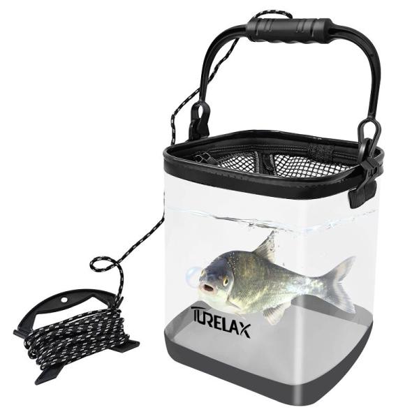 TURELAX 釣り バケツ 活かし 透明な折りたたみ バケツ 水汲みバッカンコンパクト 16L 2...