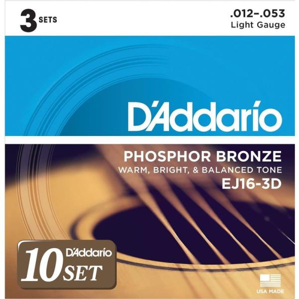 D&apos;Addario フォスファーブロンズ Light .012-.053 EJ16-3D 3set入...