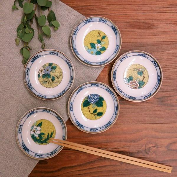 お皿 セット おしゃれ 九谷焼 小皿 5枚組 吉田屋草花 取り皿 日本製 食器 陶器 和食器