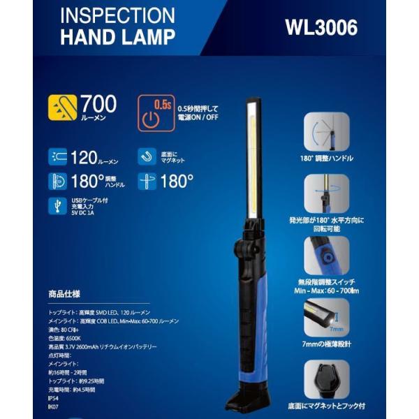 LEDライト メインとトップにLED 縦にも横にも180° 折りたたみ式　USB充電式 TAKENO...