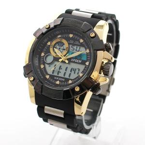 アナデジ HPFS612-YGBK アナログ&デジタル クロノグラフ 防水 ダイバーズウォッチ風メンズ腕時計｜hiroki-shop49