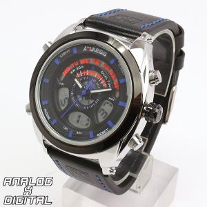 アナデジ デジアナ HPFS1819-SVBL アナログ&デジタル クロノグラフ ダイバーズウォッチ風メンズ腕時計｜hiroki-shop49