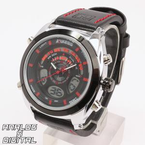 アナデジ デジアナ HPFS1819-SVRD アナログ&デジタル クロノグラフ ダイバーズウォッチ風メンズ腕時計｜hiroki-shop49
