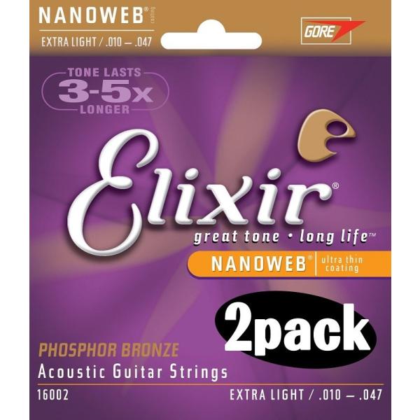 Elixir/エリクサー アコースティックギター弦 #16002 2個セット NANOWEB Ext...