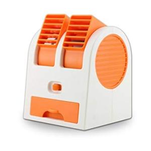 小型 ダブルクーラーファン《オレンジ》 冷却ファン USB式 卓上クーラー 給電式 携帯 扇風機 冷風機  __