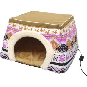 USBヒーター付き ペット 2WAY こたつ型 ベッドハウス 《ピンク》 犬 猫 ぽかぽか あったか キャットハウス 防寒対策 __