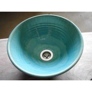 真山窯　陶芸手洗い鉢　ブルーガラス　２４ｃｍ　小