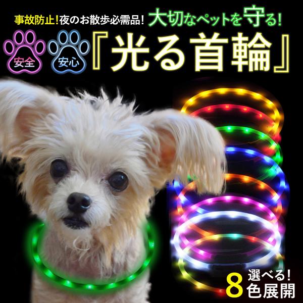 光る首輪 犬 LED 充電式 犬用 光る USB レインボー ライト 小型犬 大型犬 散歩 安全 ペ...