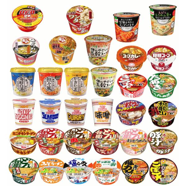 【カップ麺】マルちゃん 日清 サッポロ一番 スープはるさめ ワンタンスープも入ったマンスリーセット ...