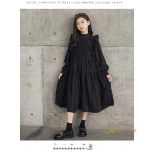 卒業式 ワンピース 女の子 160 黒 白 韓...の詳細画像3