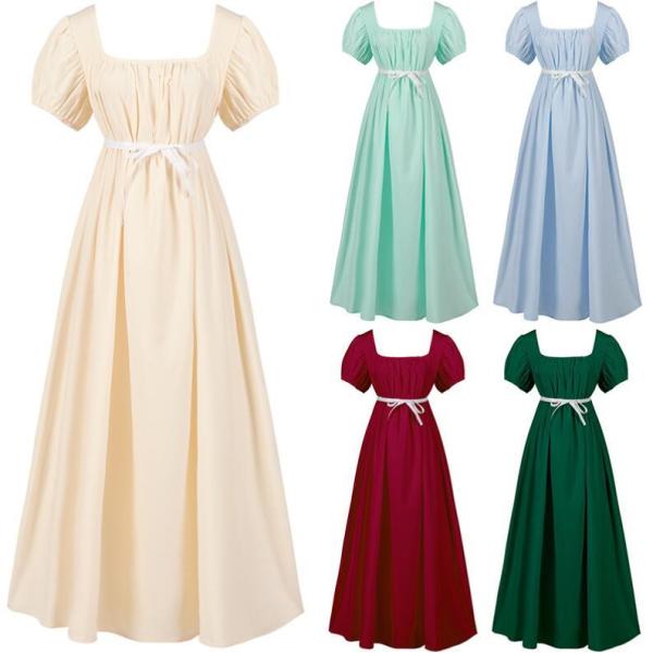 中世紀欧風ワンピース 舞台衣装 レディースロングワンピース 半袖 スクウェアネックライン 大人用コス...