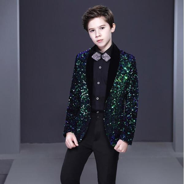 スパンコールジャケット 子供用舞台スーツ スパンコールスーツセット 男の子紳士服 子供服  キッズ礼...