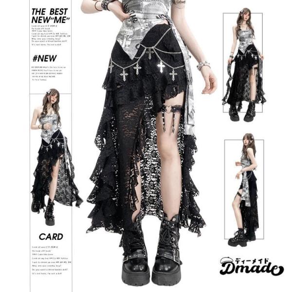 ゴスロリ ファッション アイドル衣装 欧米系 レース スカート ブラック ステージ衣装 イベント 原...