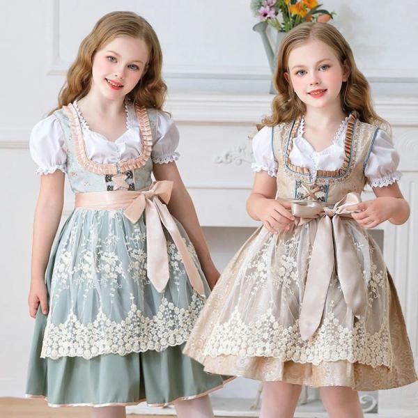 ハロウィン コスプレ 衣装 子供 大人 ビールガール メイド服 コスチューム 半袖 ミドル丈 メイド...