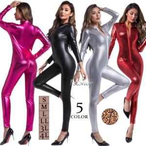 ボディスーツ 長袖 ダンス衣装 全身タイツ レディース光沢メタリック ダンスウェア コスプレ セクシー キャットスーツ コスプレ衣装 仮装フロントジップ コスチ｜広田ヤフー店