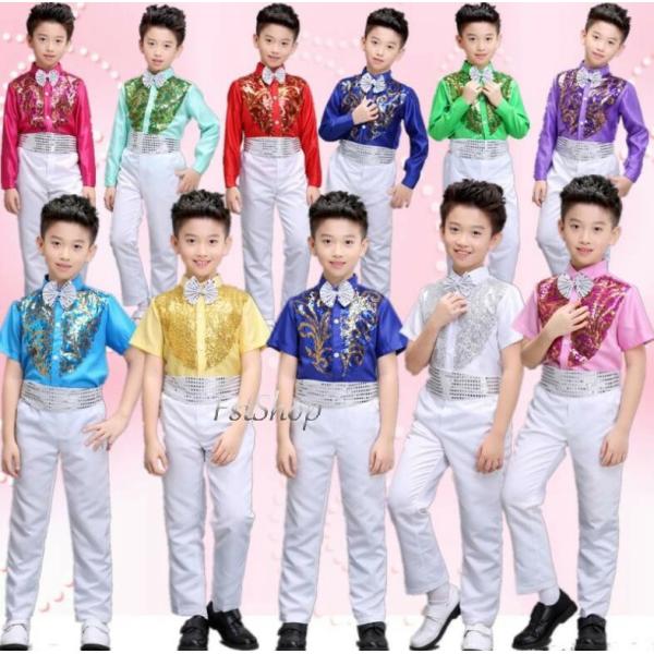 男の子 ステージ衣装 スーツ 4点セット演出服 ダンス衣装スパンコール キッズ 演奏衣装コーラス ス...