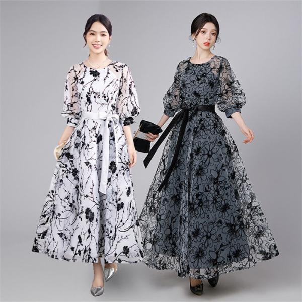 黒 白 XS-3XL パーティードレス レディース 大きいサイズ ワンピース オールシーズン ロング...