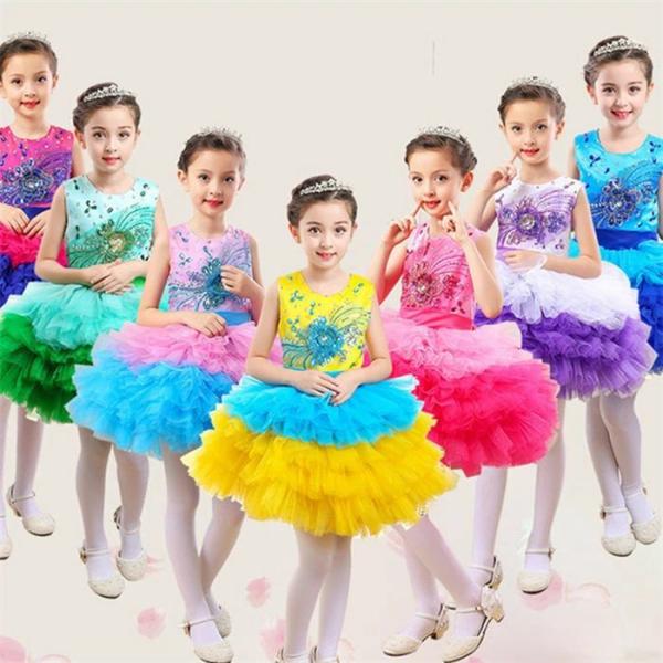 7色 袖なし ワンピース tutu チュチュ 子供 ダンス衣装 女の子 チュール 舞台 ステージ ダ...