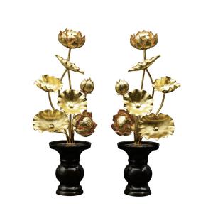 常花　4(仏具、仏壇) 常花 仏具 常花蓮華 金蓮華 4号7本立て 軽合金 消金 1対 : 仏壇