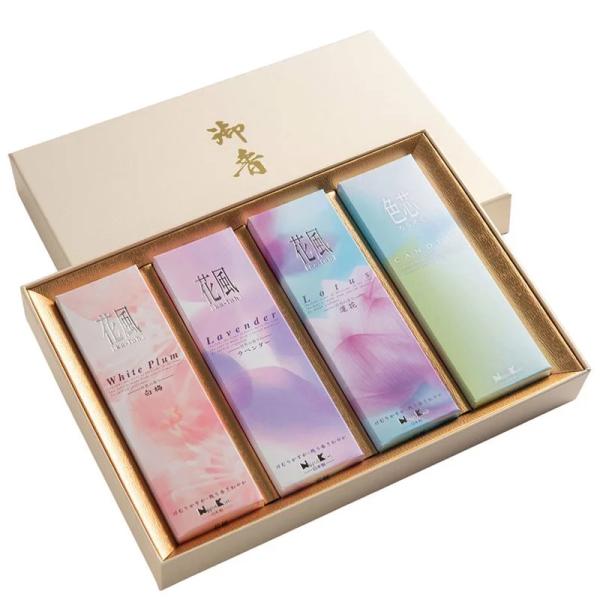線香 贈答用 進物用線香 花風 三種・色芯ろうそく入 日本香堂 可愛い カジュアル おしゃれ 喪中見...