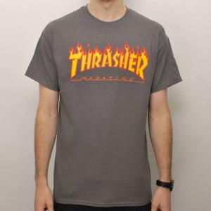 Thrasher Magazine(US企画)スラッシャーマガジン Tシャツ Flame Logo T-Shirt Charcoal スケボー SKATE SK8 スケートボード HARD CORE PUNK ハードコア パンク｜his-hero-is-black
