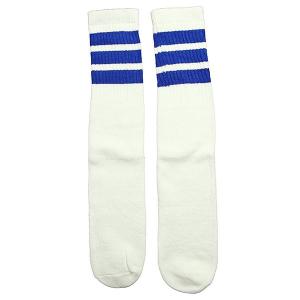 SkaterSocks (スケーターソックス) ロングソックス 靴下 Knee high White tube socks with Royal Blue stripes style 1 (25インチ)｜his-hero-is-black