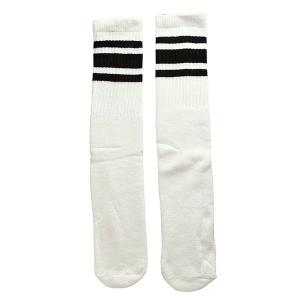 SkaterSocks (スケーターソックス) ロングソックス 靴下 Knee high White tube socks with Black stripes style 3 (22インチ)｜his-hero-is-black