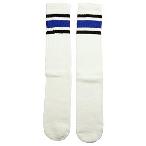 SkaterSocks (スケーターソックス) ロングソックス 靴下 Knee high White tube socks with Black-Royal Blue stripes style 3 (22インチ)