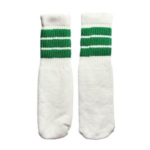 SkaterSocks (スケーターソックス) ベビー キッズ ソックス 靴下 赤ちゃん Kids White tube socks with Green stripes style 1 (10インチ)｜his-hero-is-black