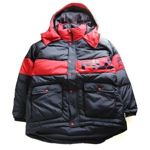 FILA Heritage (フィラ) ダウンジャケット フード付き コート Hood Down Jacket Navy×Red スケボー SKATE SK8 スケートボード｜his-hero-is-black