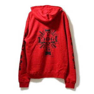 Dogtown(ドッグタウン)パーカー プルオーバー Pullover Hood Sweatshirt Cross Logo Scarlet Red メンズ カジュアル ストリート スケボー SKATE SK8｜his-hero-is-black
