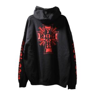 Dogtown (ドッグタウン) パーカー プルオーバー Cross Sleeve HOODIE Black×Red スケボー SKATE SK8 スケートボード｜his-hero-is-black